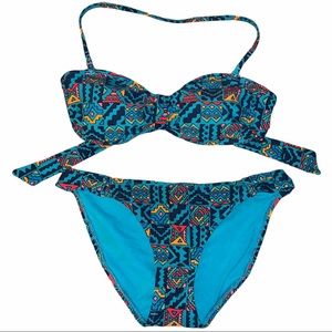 Aerie Blue Colorful Tribal Pattern Bikini Set